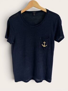 J. Crew Nautical Navy Linen Short-Sleeve V-neck Tee Summer of 2013
